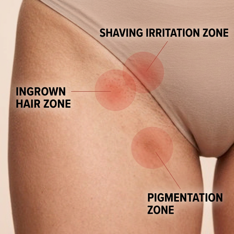 Dark spots along the bikini line